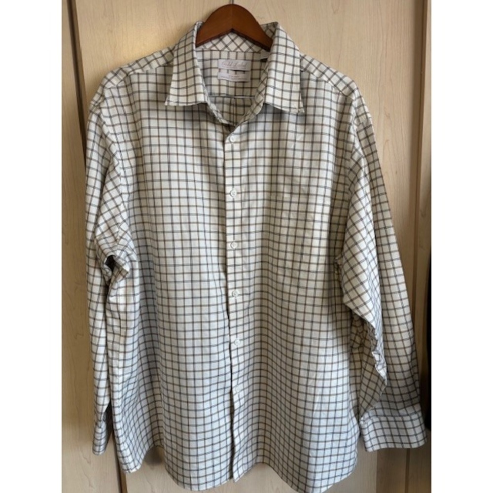 Roundtree‎ & Yorke Gold Label Non-Iron Mens XXL 2X-Large Long Sleeve White Lined